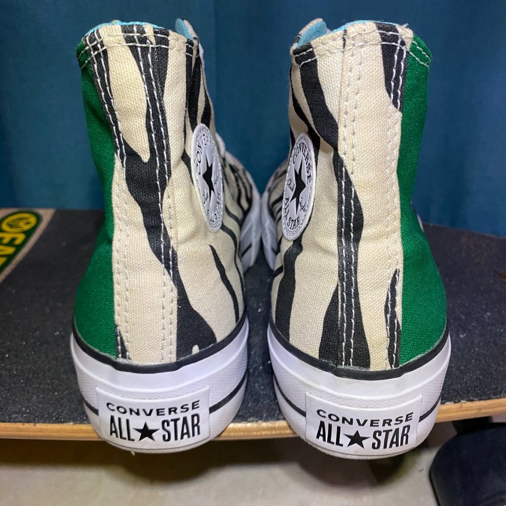 Converse All Star Unique Custom Design High Top Platform Green/Zebra M3.5/W5.5